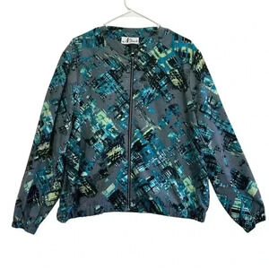 Vintage N Touch Grey Jacket with Color Print. Size Large/Extra Large